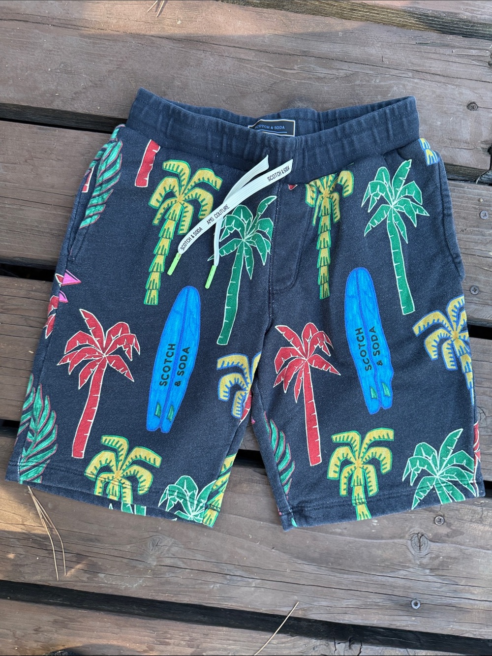 Scotch & Soda Black Tropical Palm & Surfboard Print Shorts